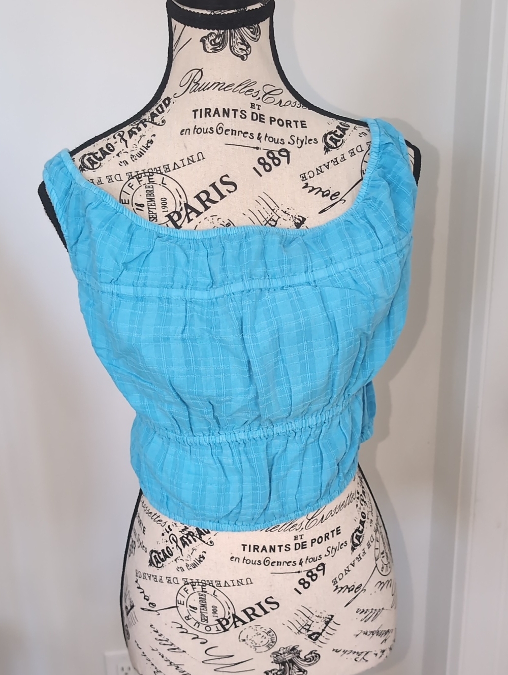 AMERICAN EAGLE | Women's Light Blue Pleated Lightweight Cropped Tank Top